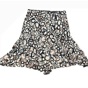 IZ Byer California Skirt Women Large Tan Black Abstract Handkerchief Hem Chiffon
